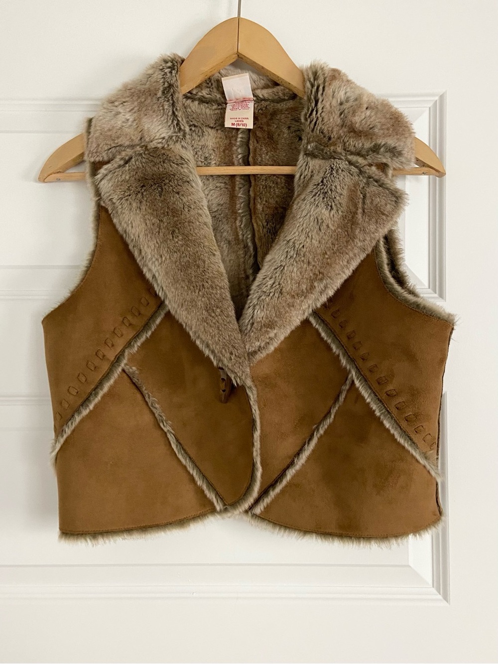 Faded Glory Brown Faux Suede Faux Fur Western Boho Sherling Vest Y2K Festival